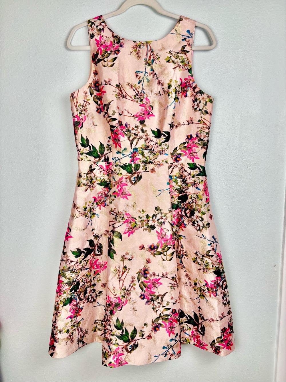 Ted Baker “Clarbel” Peach Blossom Jacquard Party Dress, Size UK 4 / US 6